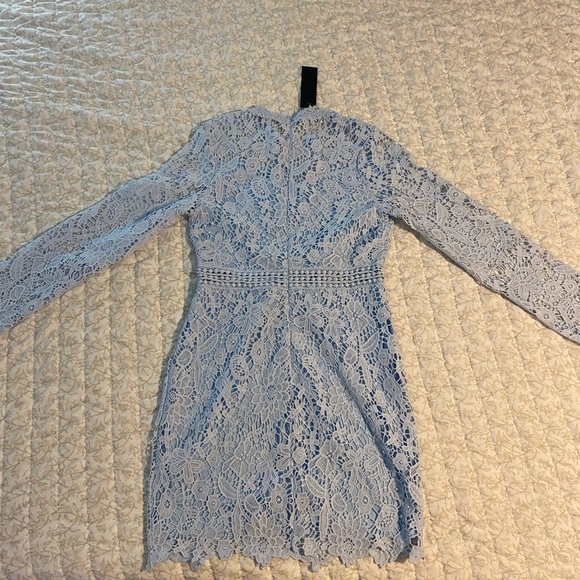Blue Eilly Bazar Tie Back Ruffle crew Neck Lace Dress Sz Large - Picture 2 of 3